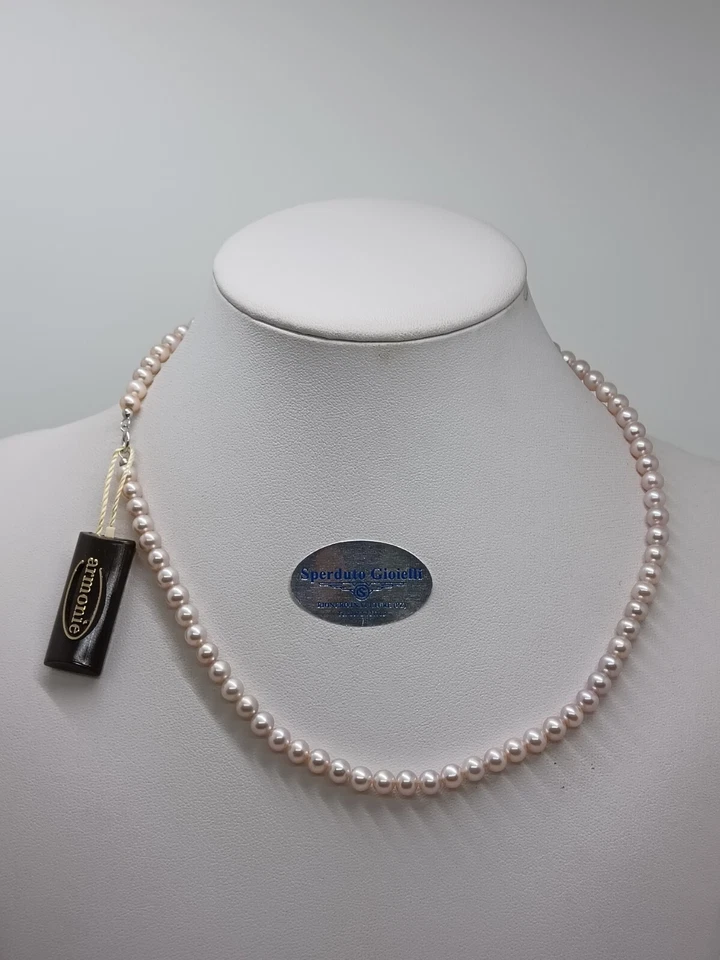 ARMONIE COLLANA DI PERLE ROSA 5-5,5 mm CON CHIUSURA IN ORO BIANCO 18KT (0477) - Immagine 3 di 4