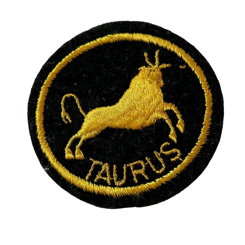 Taurus Zodiac Sign Patch Vintage Black Velvet Fabric Bull Horoscope Symbol Round - Image 2 of 4