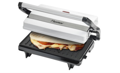 Bestron Kontaktgrill mit Auffangschale, Sandwichmaker mit Cool-Touch-Handgriff,