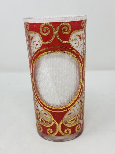 3 Vintage MCM Culver Signed Gold and Red Regal Scroll Circle Tumbler Glasses Bar - Picture 7 of 18