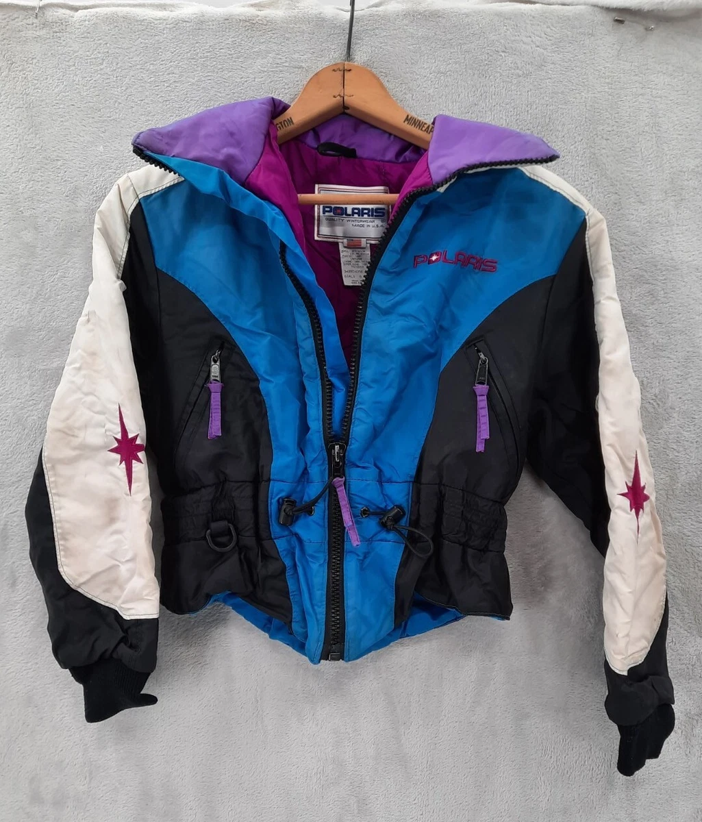 Vintage Union Made Polaris Purple Blue Snowmobile Jacket Girls Size 8 As Is