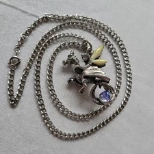 JPI 2000 Silver Tone Pendant Crystal Fairy Pegasus Glitter Pendant Necklace 20" 