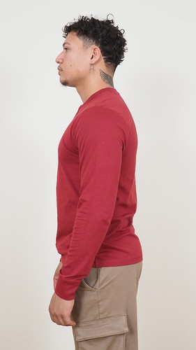 Mens Long Sleeve Cotton T-Shirt Regular Fit Crew Neck or Henley Top Lounge Work - Picture 66 of 72