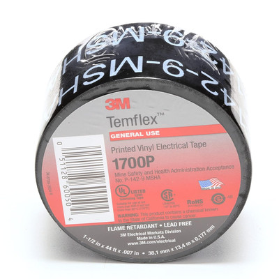 Temflex Mining-Grade Vinyl Electrical Tape 1700P, Printed, 3/4 in X 66 Ft, Black