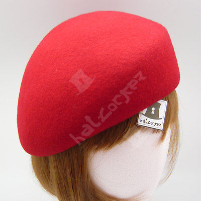 VINTAGE Wool Felt Women Pillbox Cadet Ladies Beret Cloche Hat57cmBlack Red