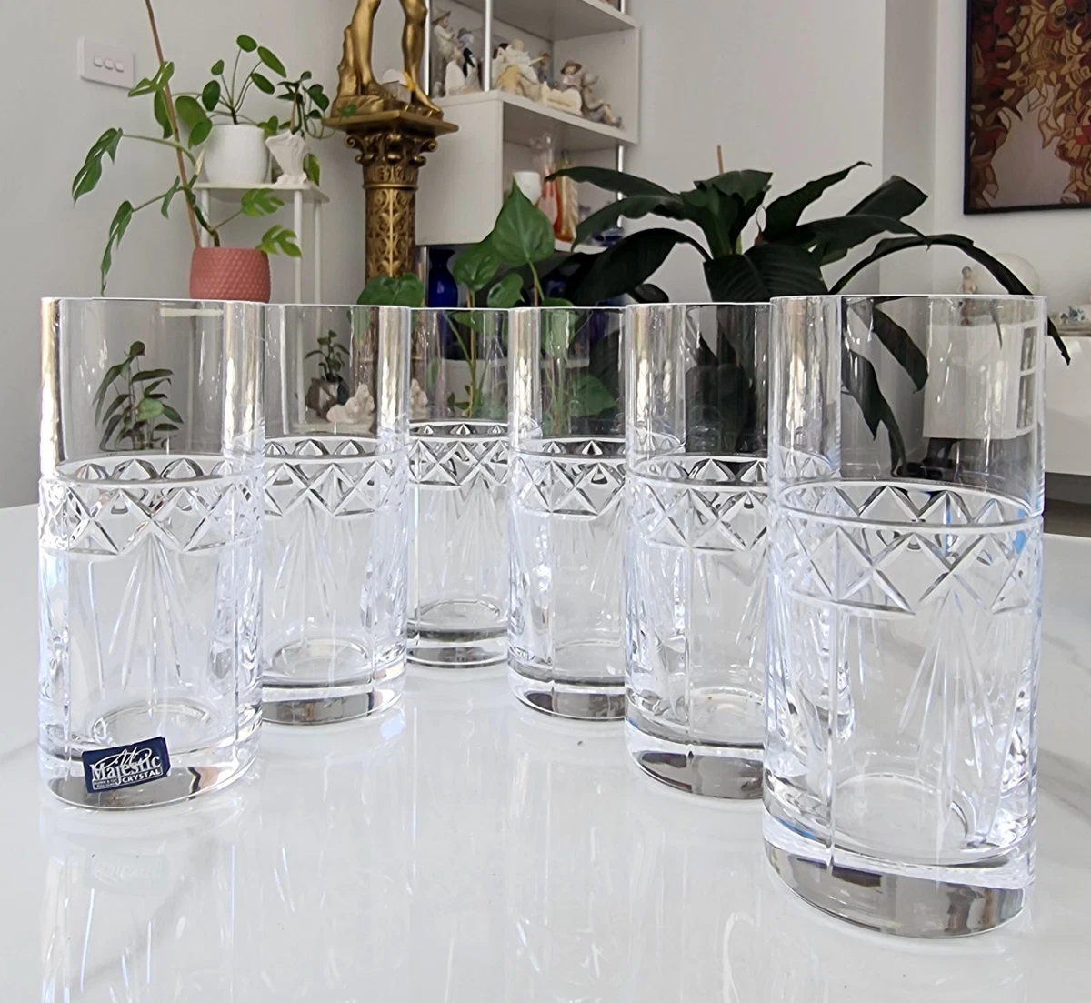 6 Bohemia Majestic Blown And Cut Full Lead Crystal  HIGHBALL Tumblers  350ml
