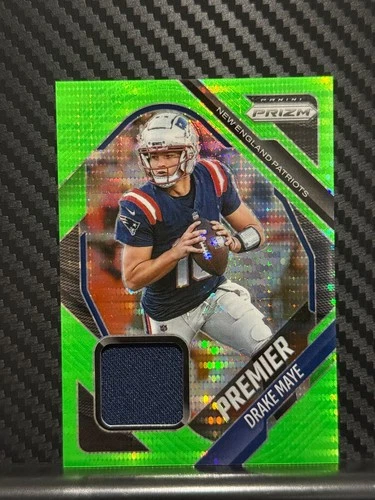 2025 Panini Prizm - Premier Jerseys Drake Maye #PJY-DME Neon Green Pulsar Prizm