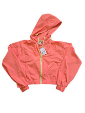 Forever 21 Women's Cropped Hooded Windbreaker Jacket - Salmon/Citron - Size S