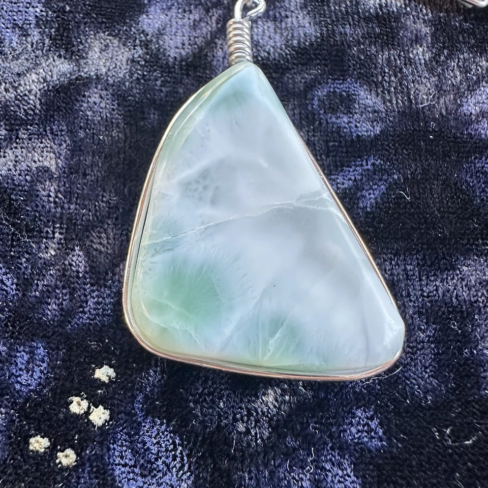 Collar Larimar Artesanal Hecho a Mano Envuelto Boho Plata República Dominicana - 13" Foto 3 de 4