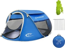 ZOMAKE TM0030Blue Easy Pop Up Tent 3-4 Person Waterproof - Pop-Up Camping Tents,