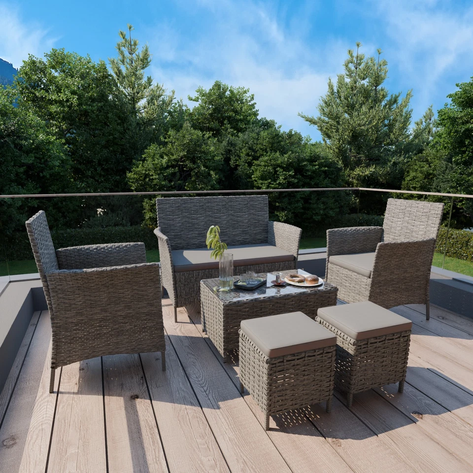 GARMIO® Rattan Sitzgruppe Sitzgarnitur Gartenmöbel Essgruppe Lounge Set ASTI