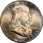 1960 50C MS65 FBL - Franklin Silver Half Dollar PCGS - Rainbow Textile Toned Wow