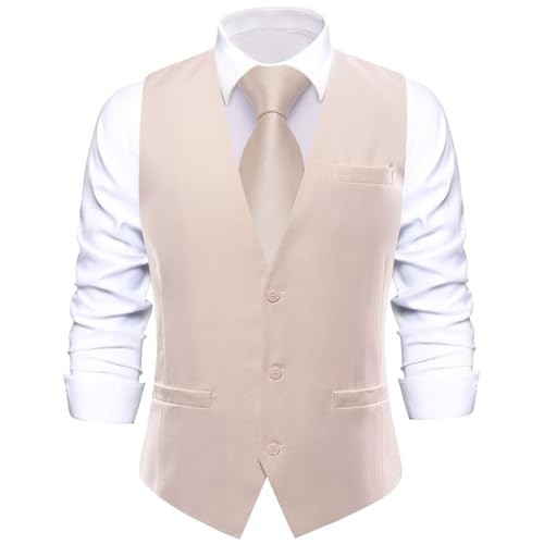 Men's Suit Vest Plaid Checks V-neck Single Breasted Formal X-Large Beige - Picture 6 of 7