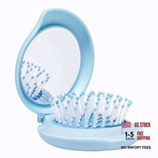 Mini Hair Brush with Mirror Combo for Ladies Travel Hairbrush for Girls - Blue