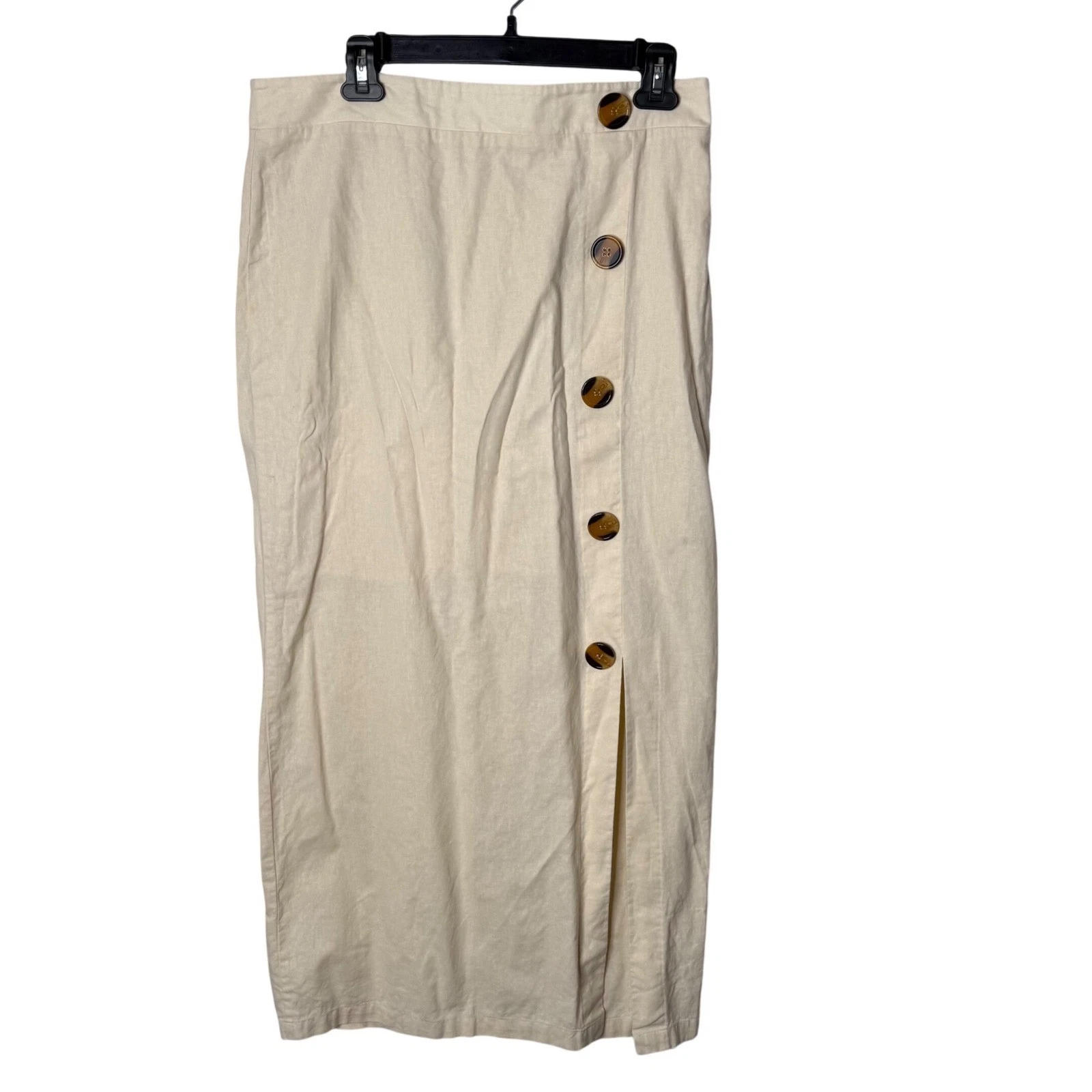 VENUS Midi Pencil Skirt Split Women Size 12 Linen Cotton Coastal BOHO Chic
