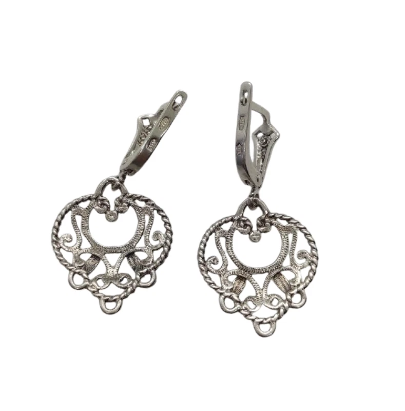 Orecchini pendenti vintage insoliti filigrana argento sterling 925 cuore... - Immagine 3 di 4