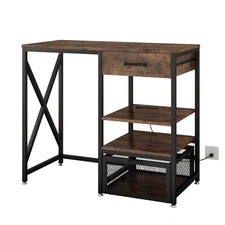 Kitchen Bakers Rack with Power Outlet, Microwave Stand with Drawer, Mini Frid...