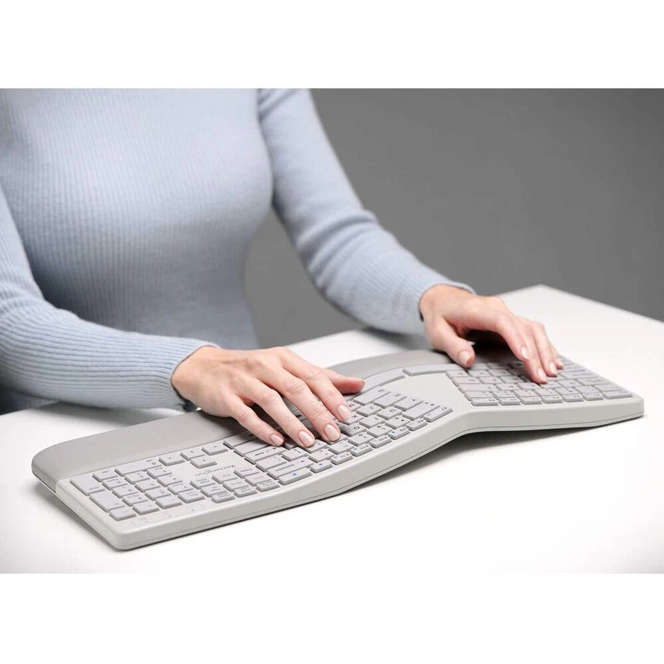 Ergonomic Wireless Keyboard and Mouse Set Split Sloped 2.4GHz Bluetooth Grey - Image 2 of 4