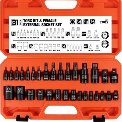31piece Torx Bit Socket And Female External Socket Set | 14 Star Bits t8 T70 A