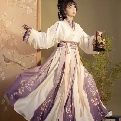 Wei Jin Style Hanfu Women Cross Collar Femme Chinese Traditional Daily Costume