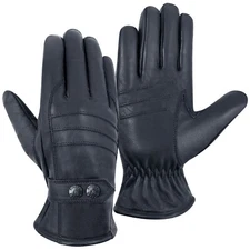 Riparo Men's Genuine Leather Winter Gloves with Fleece Lining - Black