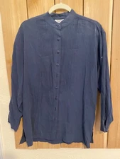 Sostanza Blue Pleated  SILK Long Sleeve Top Size S NWOT