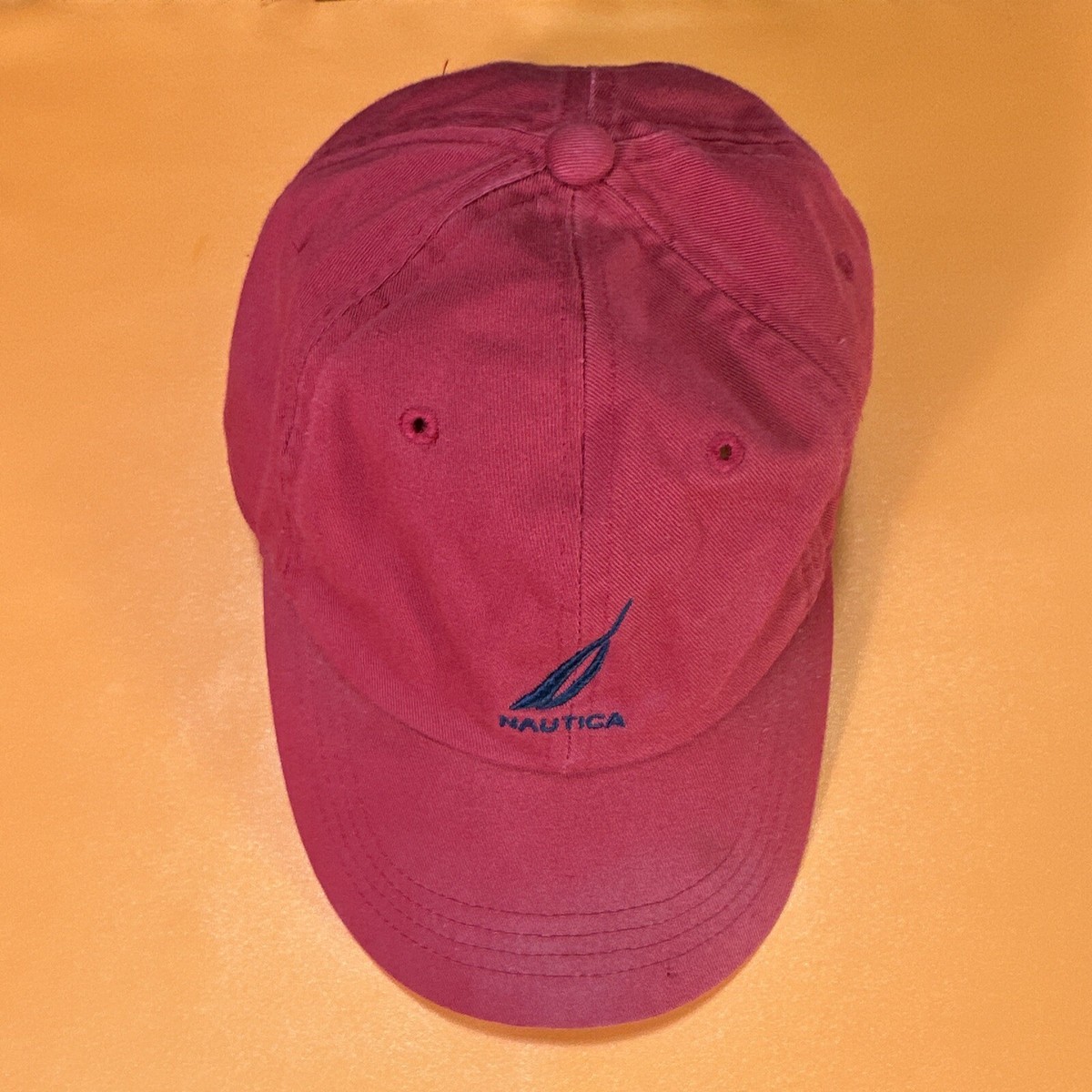 Nautica Low Profile Canvas Dad Hat Strapback Cap Red Cotton