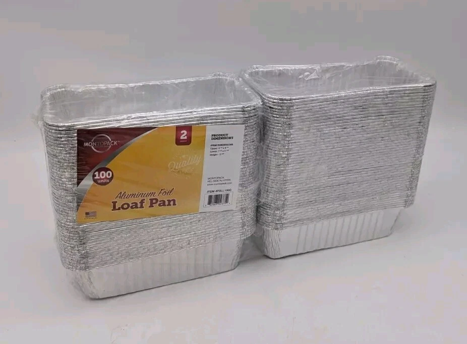 New MontoPack Aluminum Disposable Loaf Bread Pans Deep 2Lb 100 Pack Made in USA