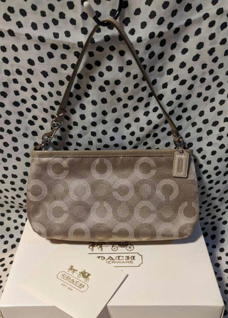 Coach Canvas Leather One Shoulder Bag Auth Beige Medium