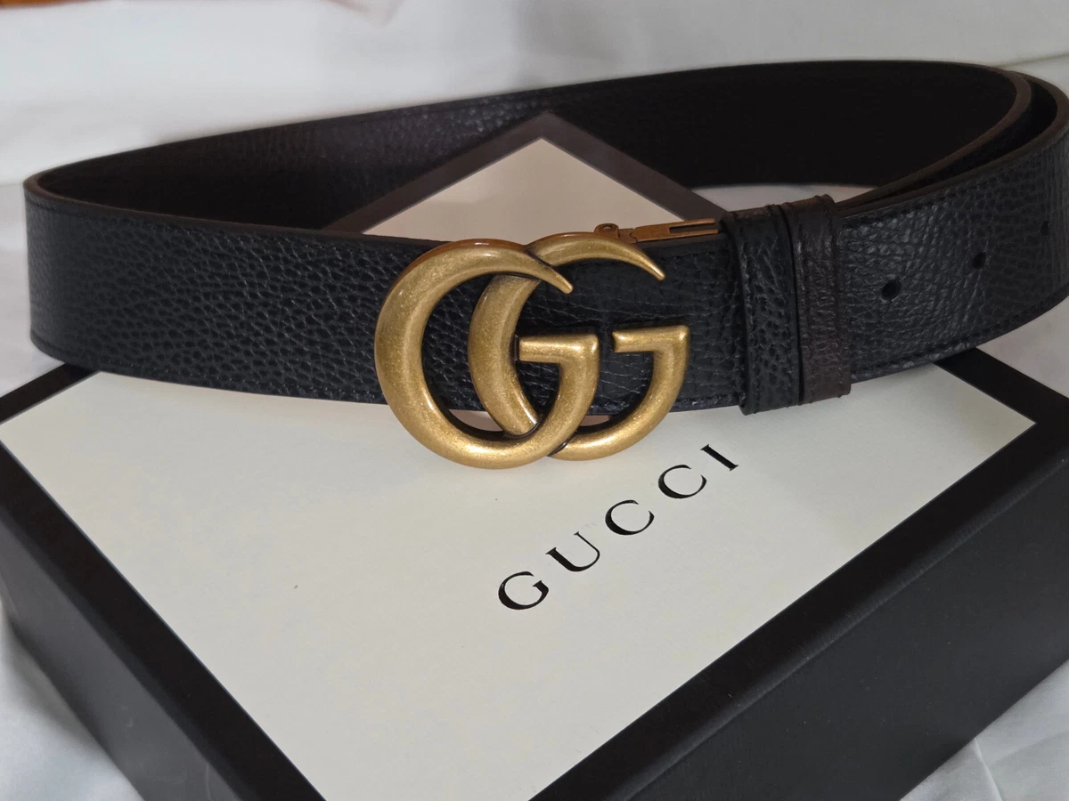 New Authentic Gucci GG Logo Leather Belt Brown Tan Size 32 Fits Waist 30 - 32 Gucci Brown Leather GG Marmont Belt Size 29 main image 3