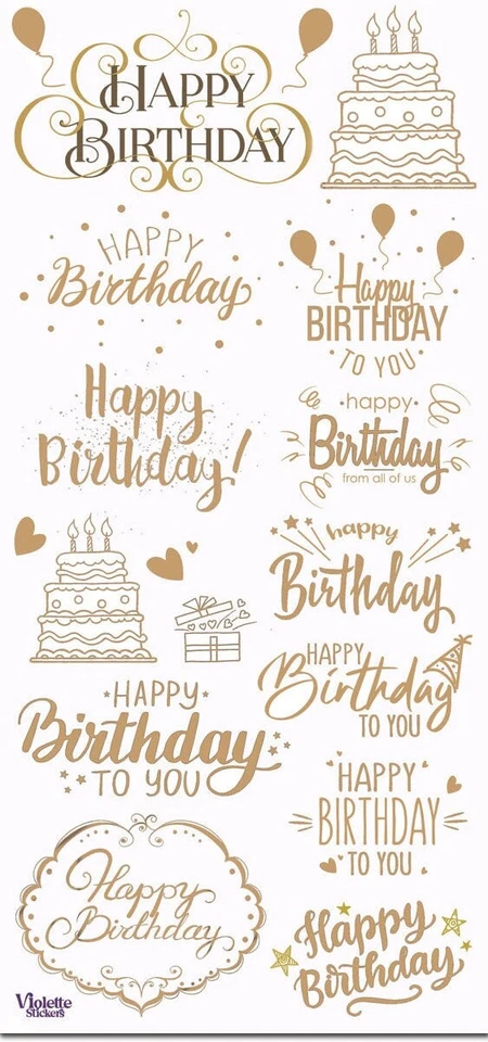 Violette Stickers Gold Foil Happy Birthday Scrapbook Craft Planner Supply