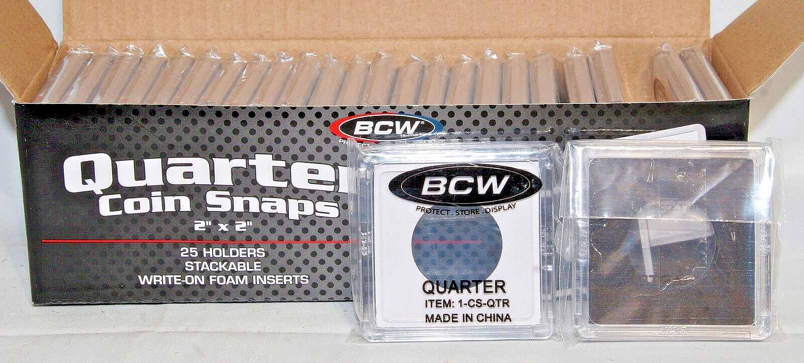 4 Box (100) BCW 2X2 Hard Plastic Coin Snaps QUARTER Size Square Protectors