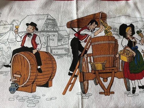Vintage 50's Print Tablecloth WINE Making Festival Oktoberfest 69 X 51 RARE EXC - Picture 2 of 10