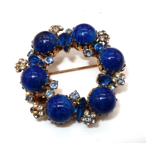Vtg Blue and White Austria Rhinestone Bead Circle Brooch High Fashion Jewelry - Picture 18 of 18