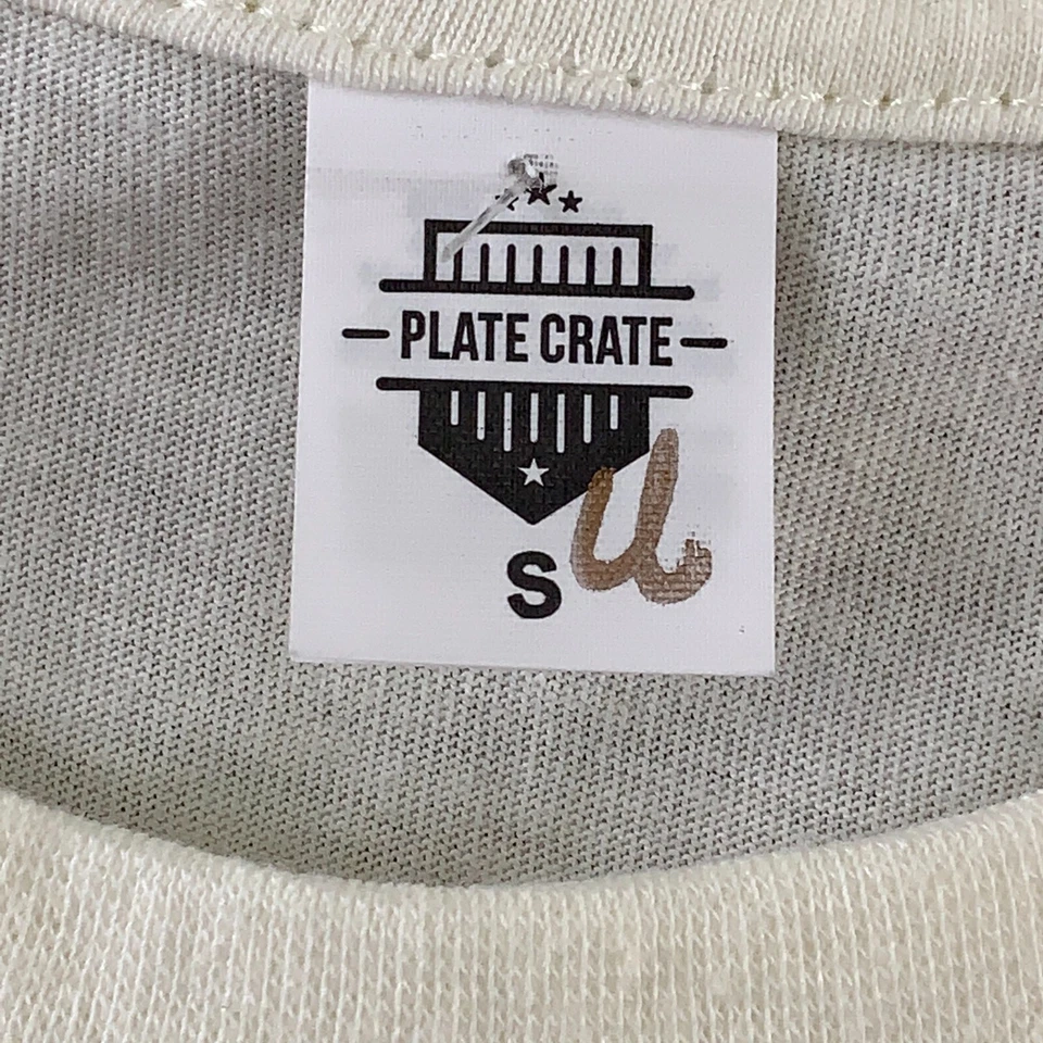 Camiseta gráfica Plate Crate talla pequeña marfil manga corta cuello redondo nueva con etiquetas Foto 3 de 4