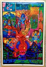 Rare Original 1968 Celestial Art 'The Key' Black Light Poster Orbit Graphics