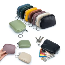 Genuine Leather Coin Purse with Key Chain Small Change Pouch Cards Holder Wallet