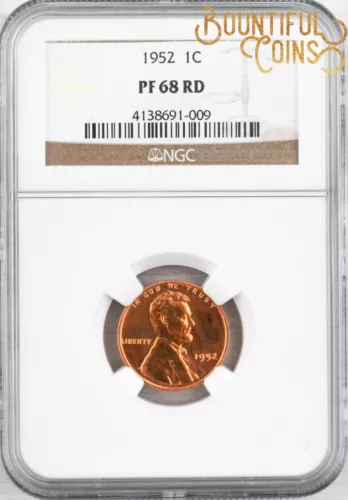 1952 NGC PF 68 RD Lincoln Wheat Cent 1c Proof 68 PR Red One Penny Registry (T6)