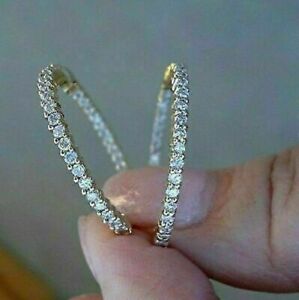 1.50Ct Round Cut VVS1/D Diamond Huggie Hoop Earrings Solid 14K White Gold