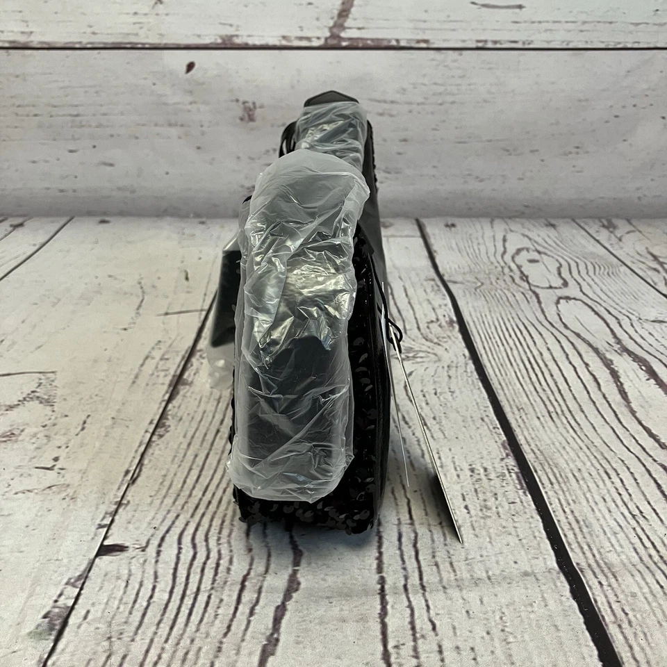 Nicole Miller Black Sequin Shoulder Handbag Evening Bag Small Black Tie - Image 2 of 4