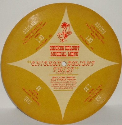 Chicken Delight Twist Musical Menu Restaurant Vintage Promotional Flexi-Disc