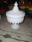 Vtg L.E. Smith Milk Glass ‘Carousel’ Large Pedestal Lidded Candy Compote Diamond