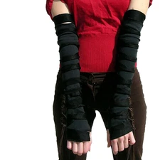 Cut Out Gloves Arm Warmers Black Mummy Costume Cyber Goth Steampunk Ripped Torn