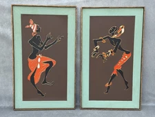 PAIR 2 AFRICAN BLACK WOMEN DANCERS TURNER WALL ART MCM MID CENTURY MODERNISM ART
