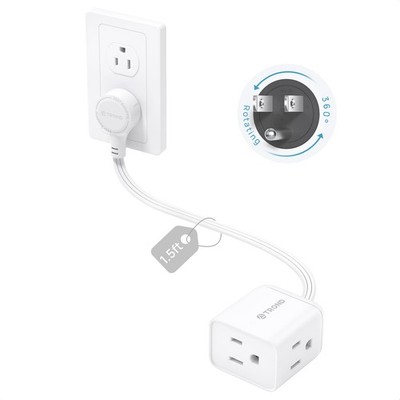 Short Extension Cord 1.5ft With 360° Rotating Flat Plug, Etl Listed Low Profile