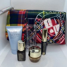 Estée Lauder 6 Pc Cosmetic Bag makeup remover, repair, Moisturizer, mascara