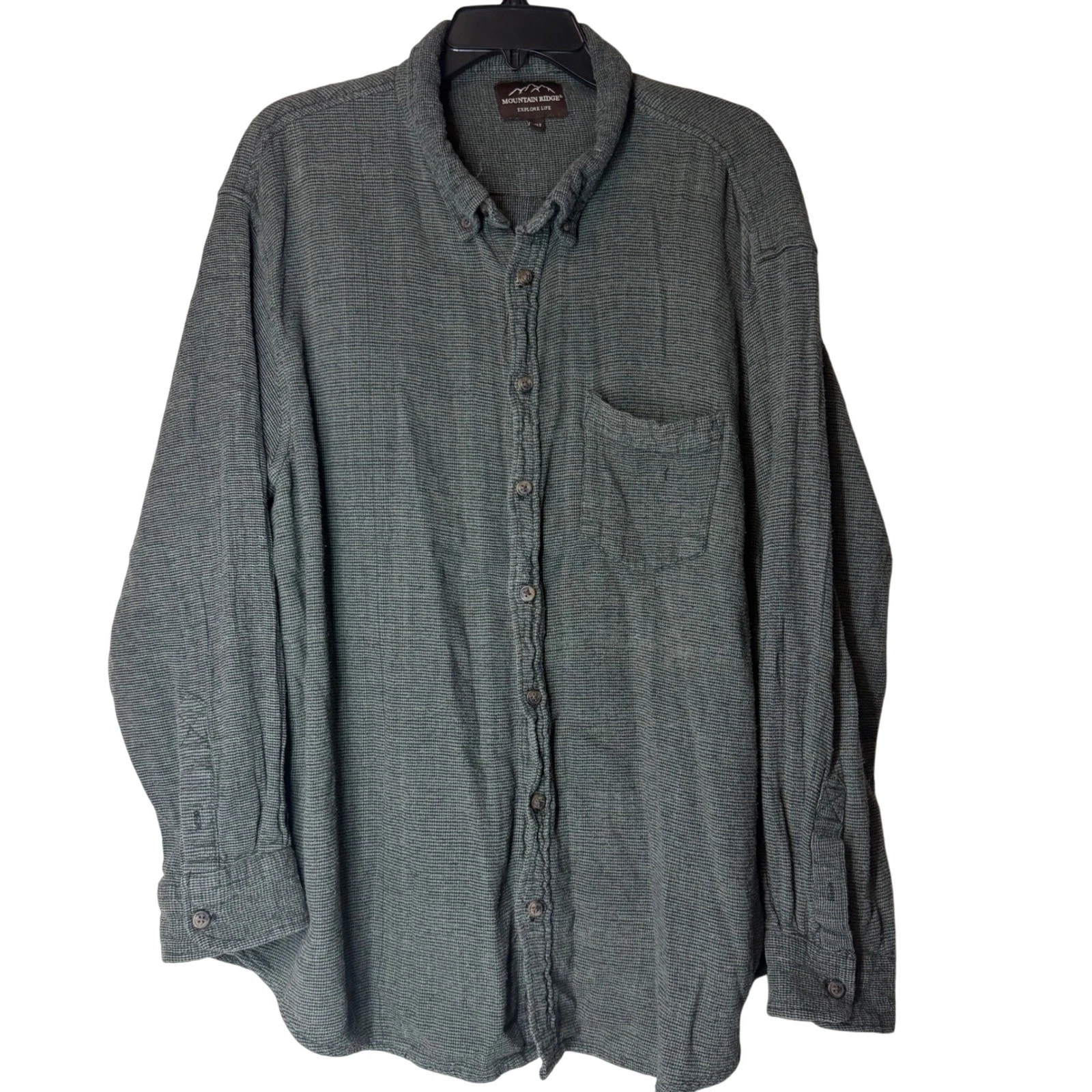 Mountain Ridge Mens 2XLT Tall Long Sleeve Button Up Shirt Green Flannel Outdoor