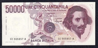 50000 lire Bernini I° tipo Lettera E RaRa qFDS