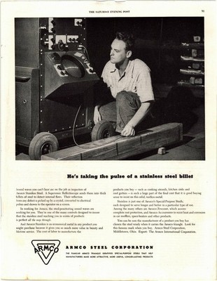 ARMCO Steel Ad Vintage Magazine Print Black White Mid-Century Industrial AD032