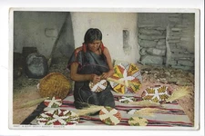 Hopi Moki native basket weaver Phostint 1924 1c Benjamin Franklin Green Stamp